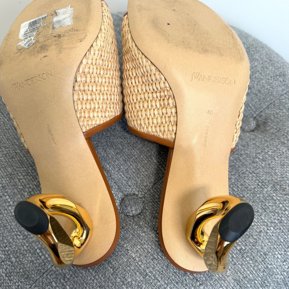 JW Anderson Tan Raffia Chain Link Heel Mules Square Toe Sandals IT 40 US 9/9.5 - Picture 10 of 11